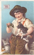 James Pyle's Pearline Soap - Boy with Puppy & Crayfish Victorian Trade Card
