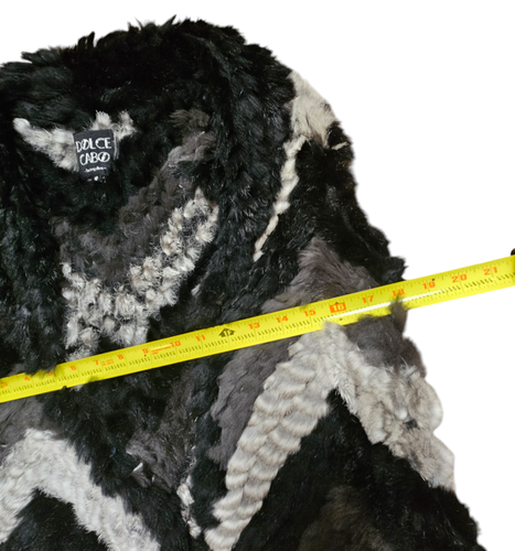 Dolce Cabo 100% Dyed Rabbit Real Fur Vest M Striped Sleeveless Old Money - Picture 8 of 8