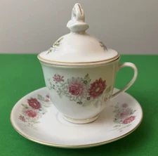 Vintage China Demitasse Cup with Lid & Saucer Floral Pattern with Gold Trim