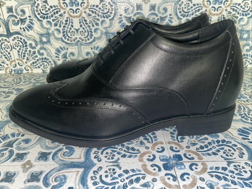CALTO Men's Invisible Height Increasing Elevator Black Leather Lace-up Shoes - Picture 4 of 9