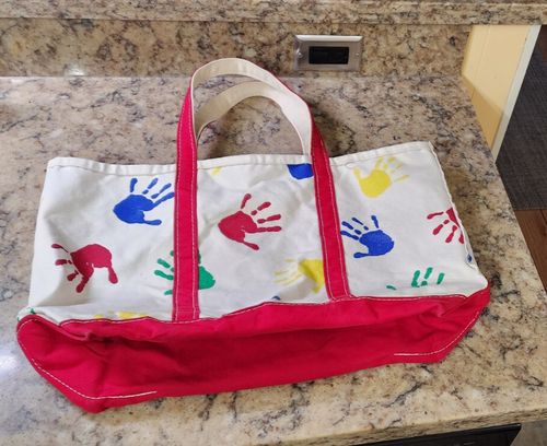 LL Bean Boat & Tote Hand Print Design Canvas Bag Finger Paint 23" x 13" - Picture 3 of 6