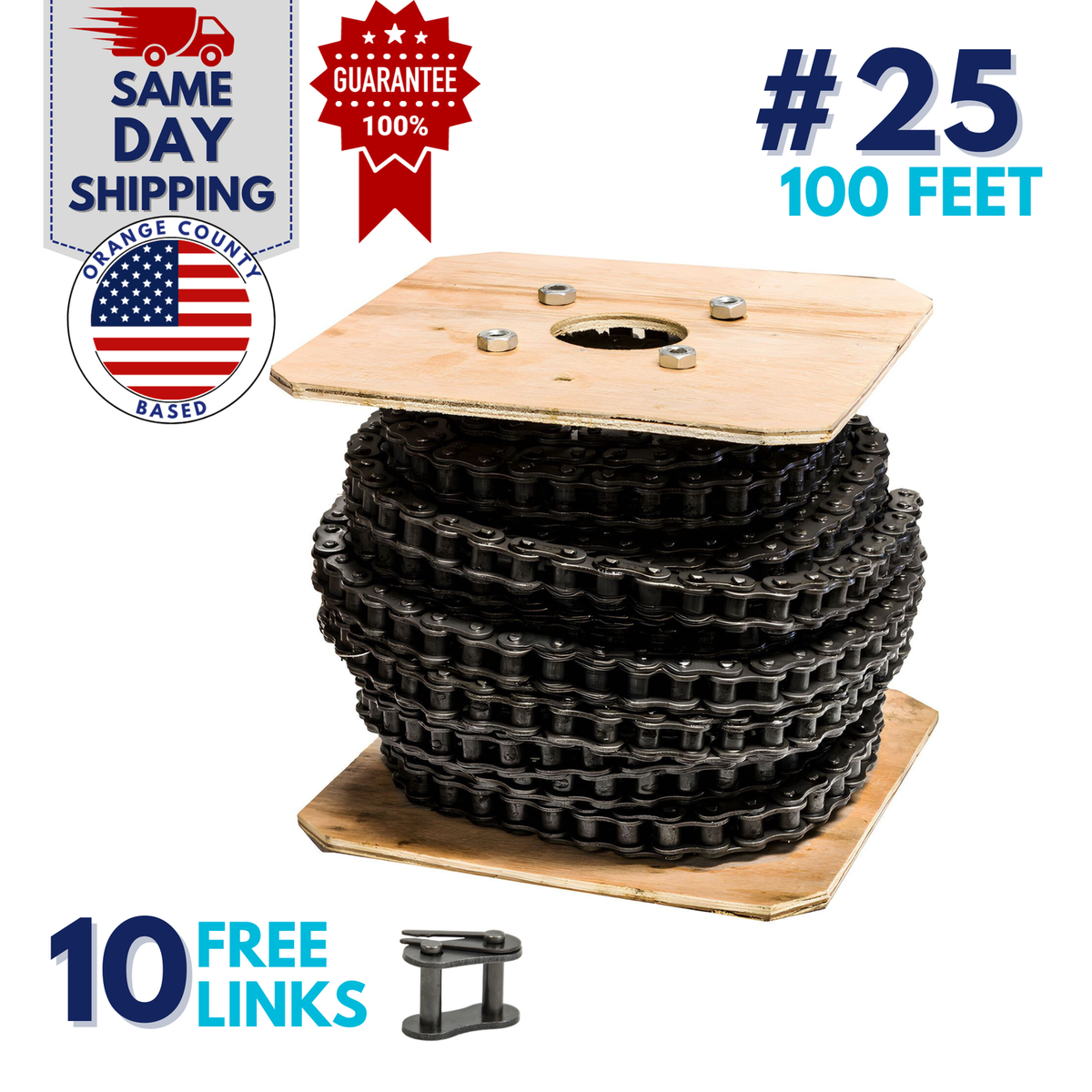 25 Roller Chain 100 Feet with 10 Connecting Links | eBay