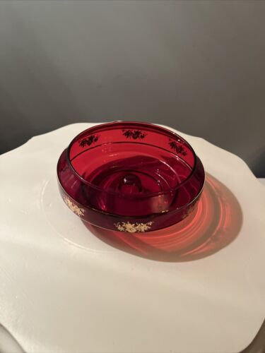 Vintage Granberry Glas Schale mit Goldrand und Blumen 6/2,5 Zoll