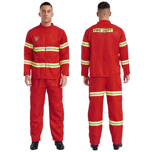 Mens Firefighter Costume Fireman Uniform Outfits Reflective Stripes 4-Piece AU - Picture 6 of 29