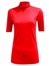Women Polo Roll Turtle Neck Short Sleeve Plain Stretch Ladies Jumper Top UK 8-26