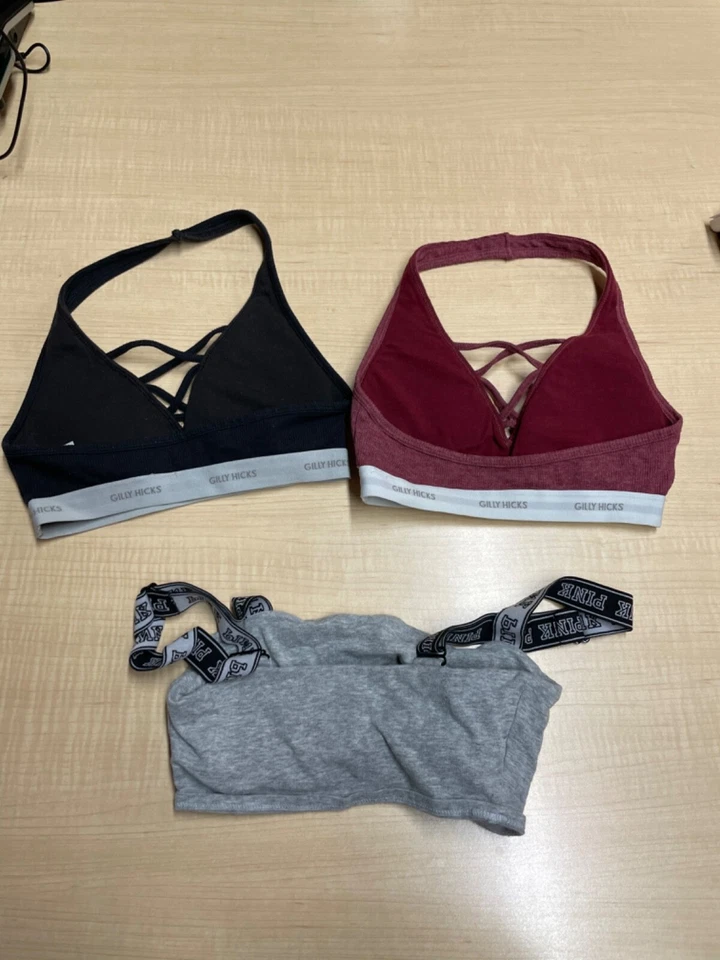 Lote de 3 Hollister Gilly Hicks Mujer XS Encaje Halter Bralette Negro Gris Rojo Foto 4 de 4