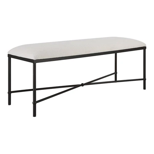 Uttermost Avenham Contemporary Iron and Fabric Bench in White/ Black - Picture 1 of 6