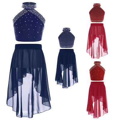 Kids Girls Dancewear Competition Outfits Ballerina Set Tango 2Pcs Athletic Tutu