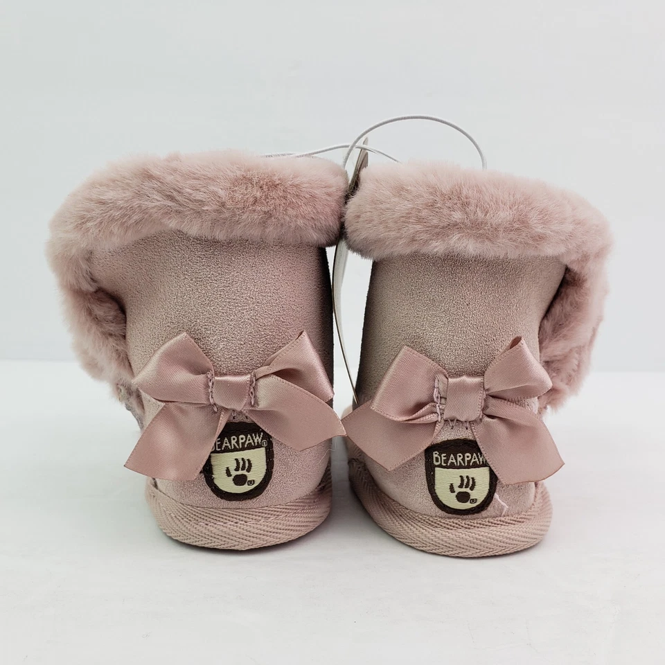 Bearpaw Bebé Niña Talla 6/12 Meses Rosa Claro Cuero Real Imitación Piel Botín Botas Foto 4 de 4