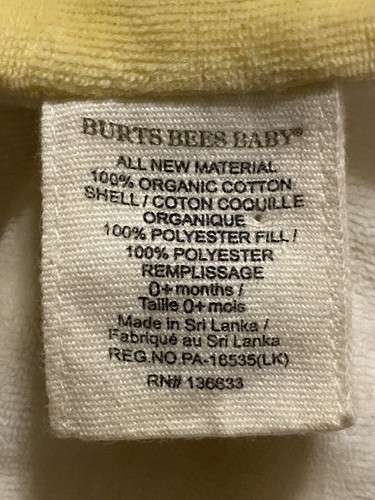 Burts Bees Lovey Bumble Bee Baby Security Blanket Yellow Organic Cotton Knotted - Picture 2 of 18