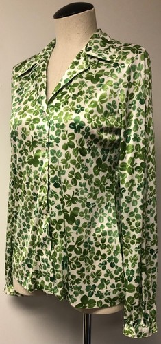 CAMISA BLUSA DELANTERA HALSTON VI DE COLECCIÓN VERDE BLANCO IRLANDÉS TRÉBOL ST PATRICK BOTONES S - Imagen 6 de 7