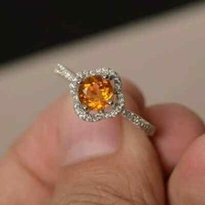 2Ct Round Cut Lab Created Citrine Women's Engagement Ring 14K White Gold Plated
