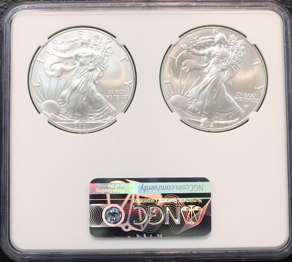 2021 - $1 Type 1 & Type 2 - Silver Eagle Set - NGC - MS70 - T1/T2