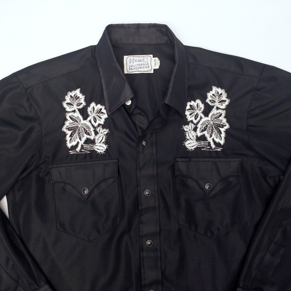 Vtg H Bar C Western Shirt California Ranchwear Black w/ Floral