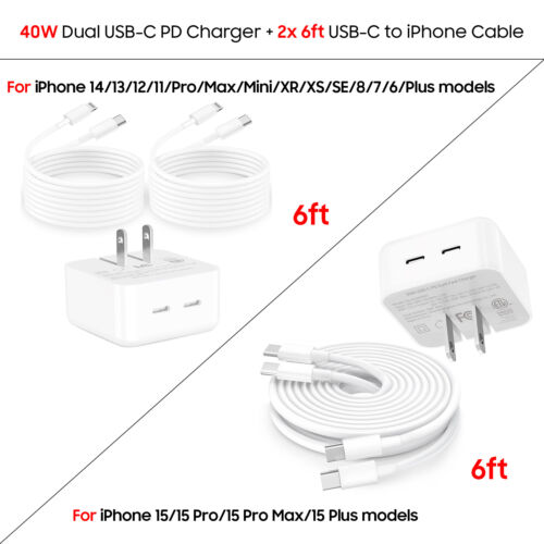 OEM Original iPhone 15 14 13 12 Pro Max Charger Cable 3/6/10ft 20W Power Adapter - Picture 5 of 19