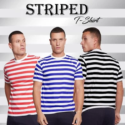 Mens Crew Neck Striped T-Shirt Cotton Short Sleeve Stripes Casual Summer Top