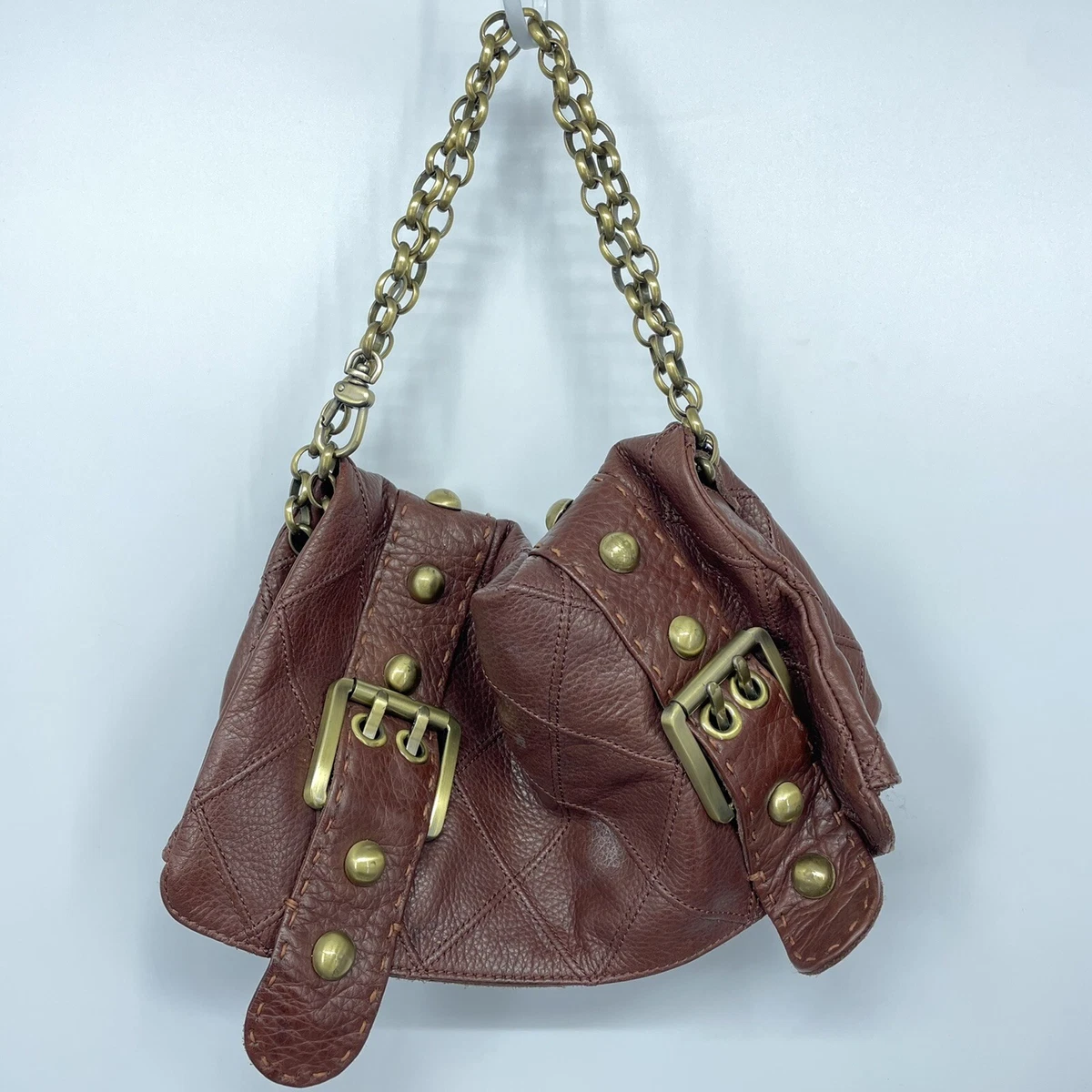 Carla Mancini Purse Brown Leather Fold Over Handbag Buckle Gold