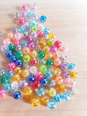 100 x Bunte Glitzerperlen zur Schmuckherstellung   Beads Spacer Rund Ø 5mm