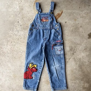 vintage kids clifford big red dog denim overalls size 3t 90s rare