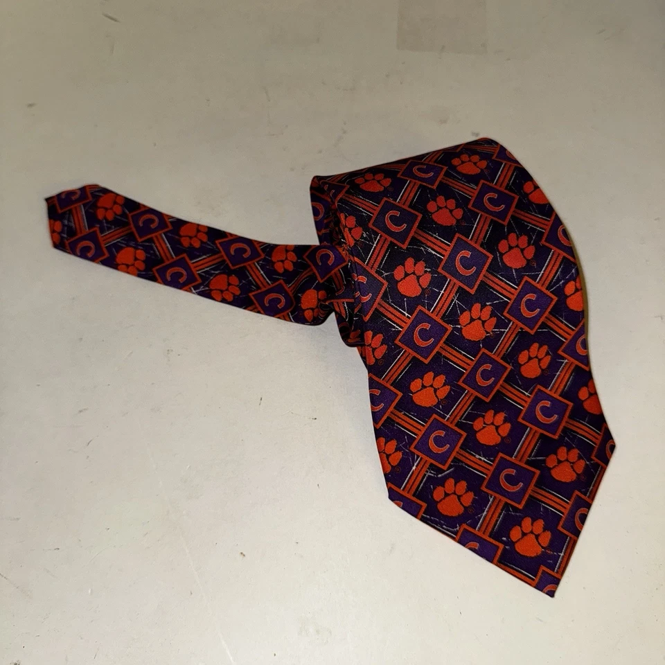 Clemson Tigers Corbata Águilas Alas Seda Púrpura Naranja Pata Logo NCAA Fútbol Foto 4 de 4