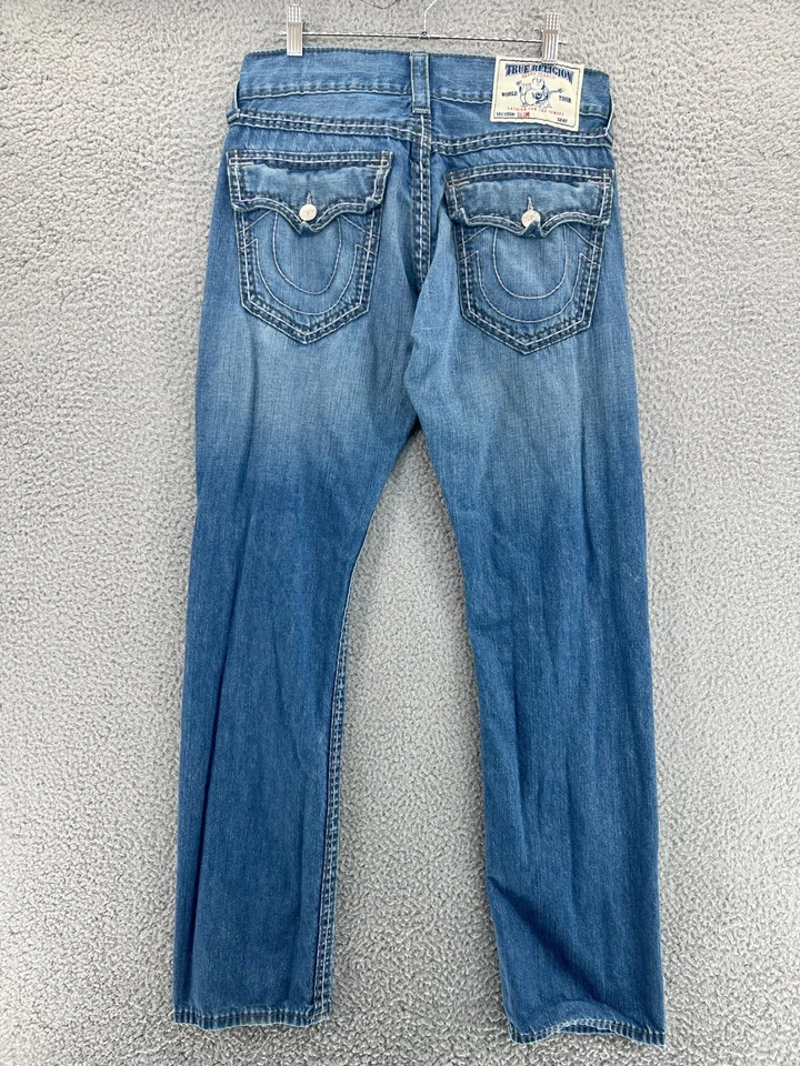 Pantalones de mezclilla ajustados True Religion Big T para hombre 32 (ajuste 32x33) desgastados pierna recta Foto 2 de 4