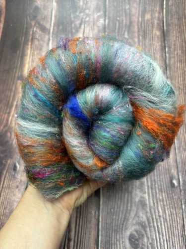Hand Carded Scrappy Art Batt. Mixed Scraps Fibre Blend For Spinning Felting 43 - Picture 9 of 9