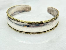 VINTAGE TAXCO MEXICO STERLING SILVER AND BRASS CUFF BRACELET 6.5”