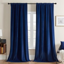 Blue Velvet Curtains 90 inch Length 2 Panels Burg Set Luxury Rod Pocket Thermal