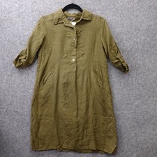 Elena Baldi Linen Dress Womens SMALL Army Green Shift Tunic Lagenlook ITALY NEW
