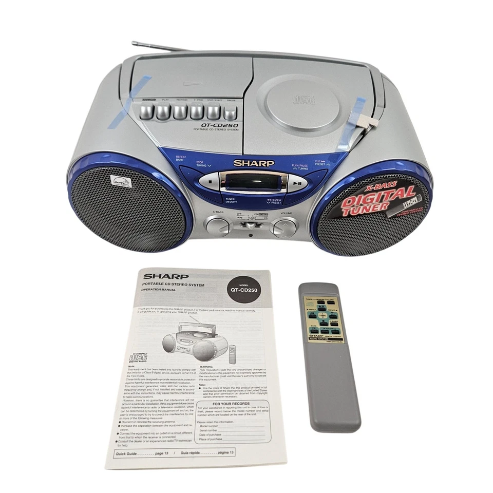 Sharp QT-CD250 Portable CD Stereo System Digital Tuner X-Bass - Image 2 of 4