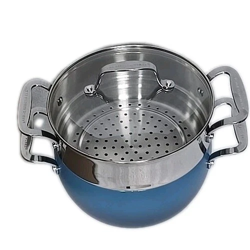 Pioneer Woman ~ HARLOW BLUE DENIM ~ 6 Quart Stockpot w/Lid & Steamer Insert