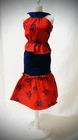 Vintage Barbie Doll Skirt & Top ~ Deep Red Flower Print  W/ Dark Blue Solid
