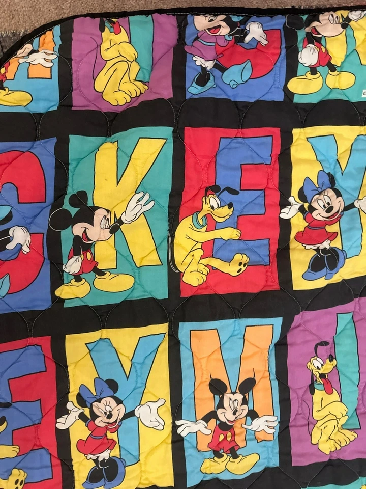 Vintage Colorful Disney Mickey Mouse & Friends Quilted Blanket 39" x 50" - Image 4 of 4