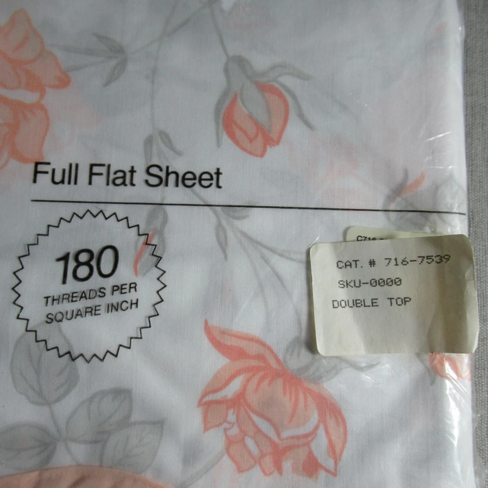 Hoja plana completa vintage años 80 JC Penney rosa esterlina 180 hilos retro nueva con etiquetas Foto 4 de 4