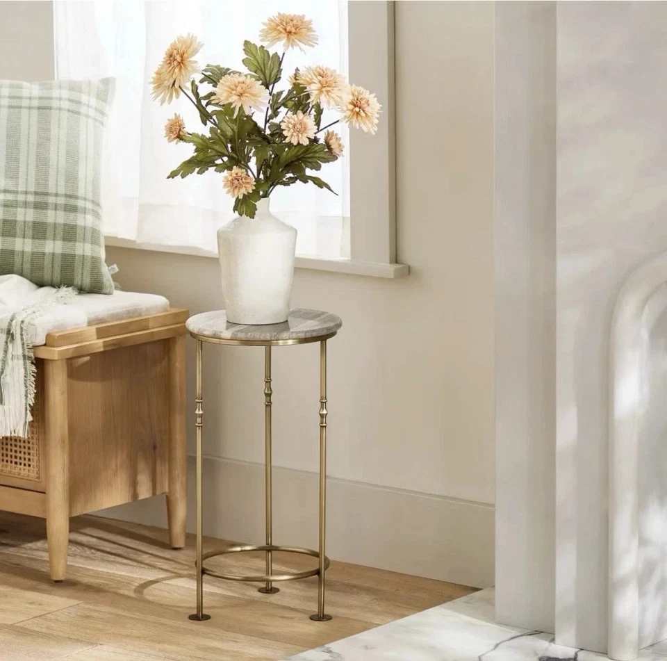 炉具与手工 20 英寸 x 10 英寸黄铜植物架古董黄铜和大理石石新品 — 第 2/4 张图片