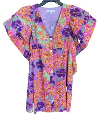 Dress Size M Karlie Bright Floral Mini Vacation Summer Occasion Fluttery Sleeves