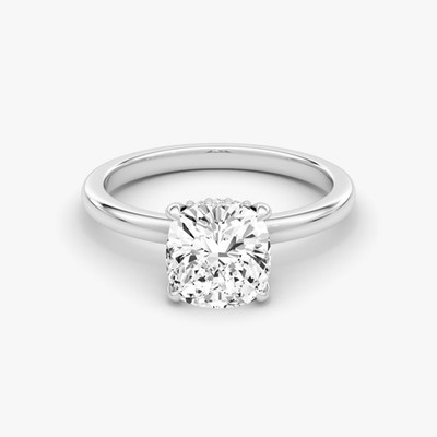 2 Ct Cushion Cut Moissanite Hidden Halo Engagement Ring 14k White Gold