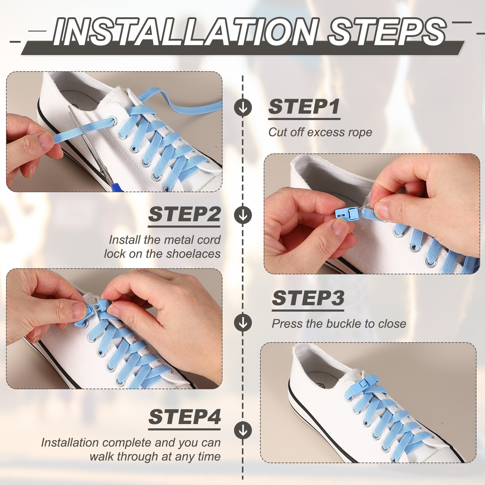 No Tie Shoelaces with 2 Metal Square Buckle Clips, 1Pair & Rose Red