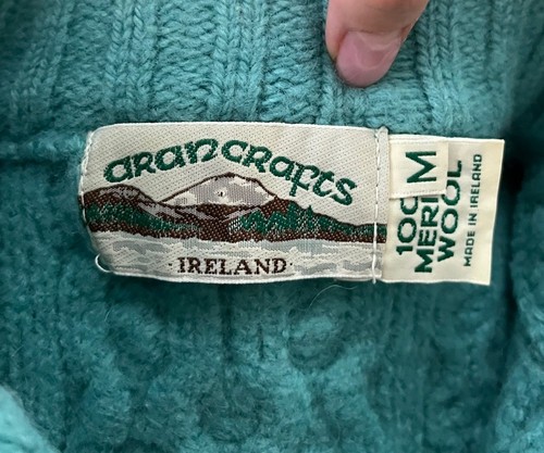 Aran Crafts Teal 1/4 Zip Long Sleeve 100% Merino Wool Women's Sweater Size M - Picture 3 of 5