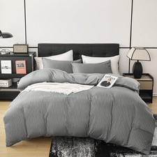 Dcsky Grey Duvet Cover Queen Size 3Pcs Washed Microfiber Bedding Set Soft