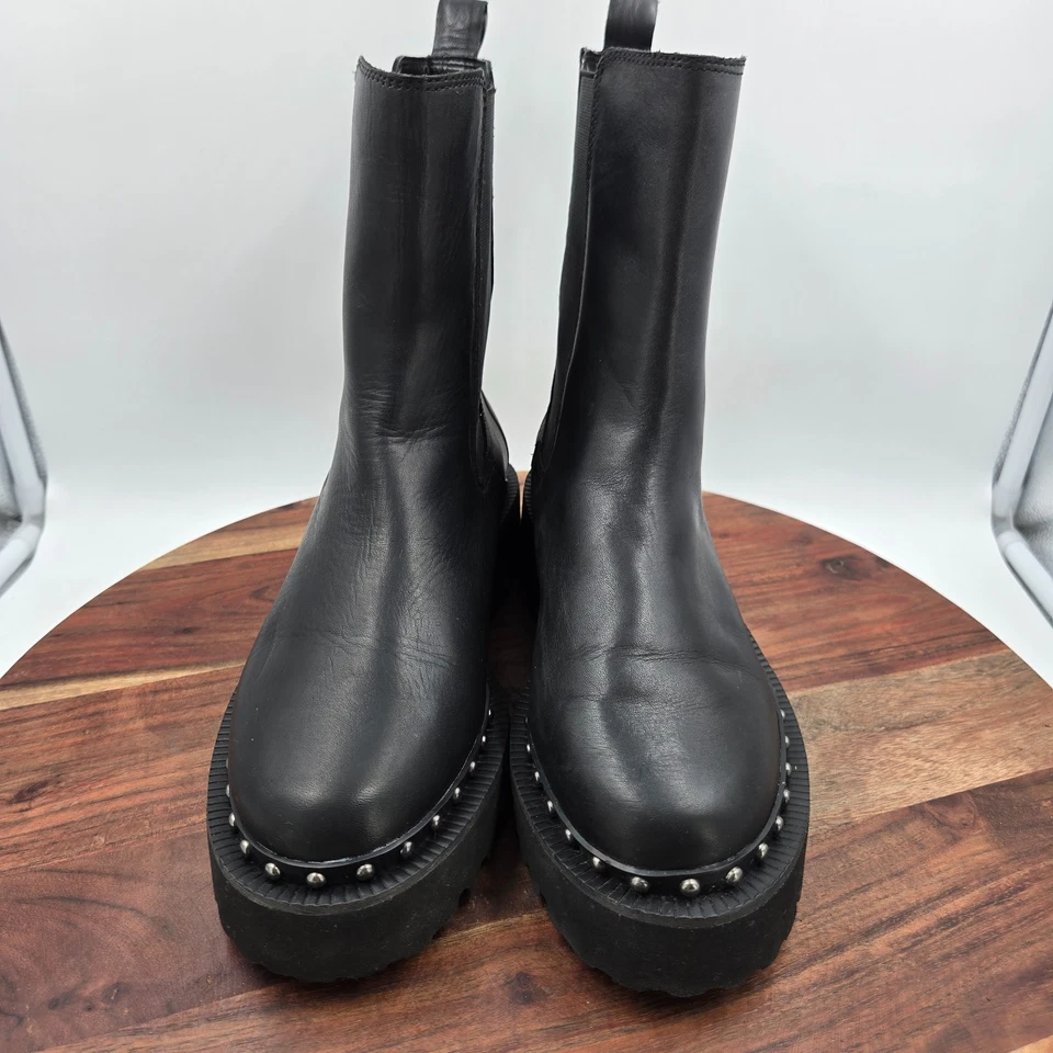 Botas Vince Camuto Meendey Para Mujer 9M Cuero Negro Plataforma Tachonado Chelsea Lug Foto 3 de 4