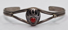 Small Child Native American Sterling Silver Coral 5" Cuff Bracelet