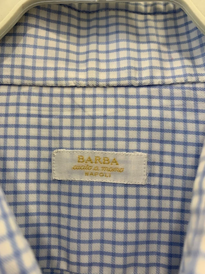 Barba Napoli Men’s Dress Shirt 100% Cotton Blue Check Made in Italy 40 (M) #C13 - Image 3 of 4