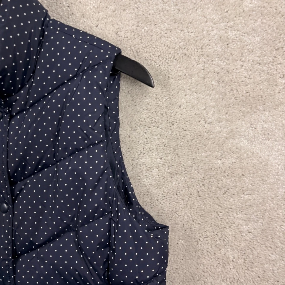 Chaleco acolchado Gap Puffer para mujer talla mediana azul a lunares cremallera completa bolsillos Foto 3 de 4