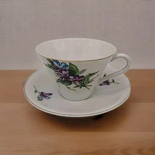 Vintage Tea Cup And Saucer Made In Japan Purple Flower Fine Bone China 