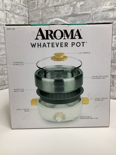 Aroma Whatever Pot Indoor Grill Cooking Hot Pot Sear Simmer Steamer New ...