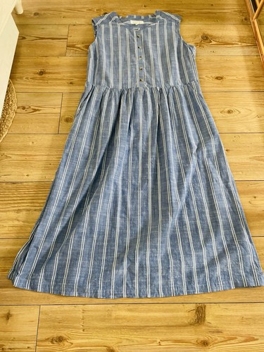 Seasalt Chambray Blue Stripe Creek Cottage Midi shirt smock dress Uk 16 - Picture 8 of 11