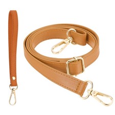 28-52 Inch Adjustable Leather Purse Strap with Wristlet, Brown/Gold