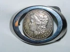 1884 P MORGAN SILVER DOLLAR COIN IN A BELT BUCKLE
