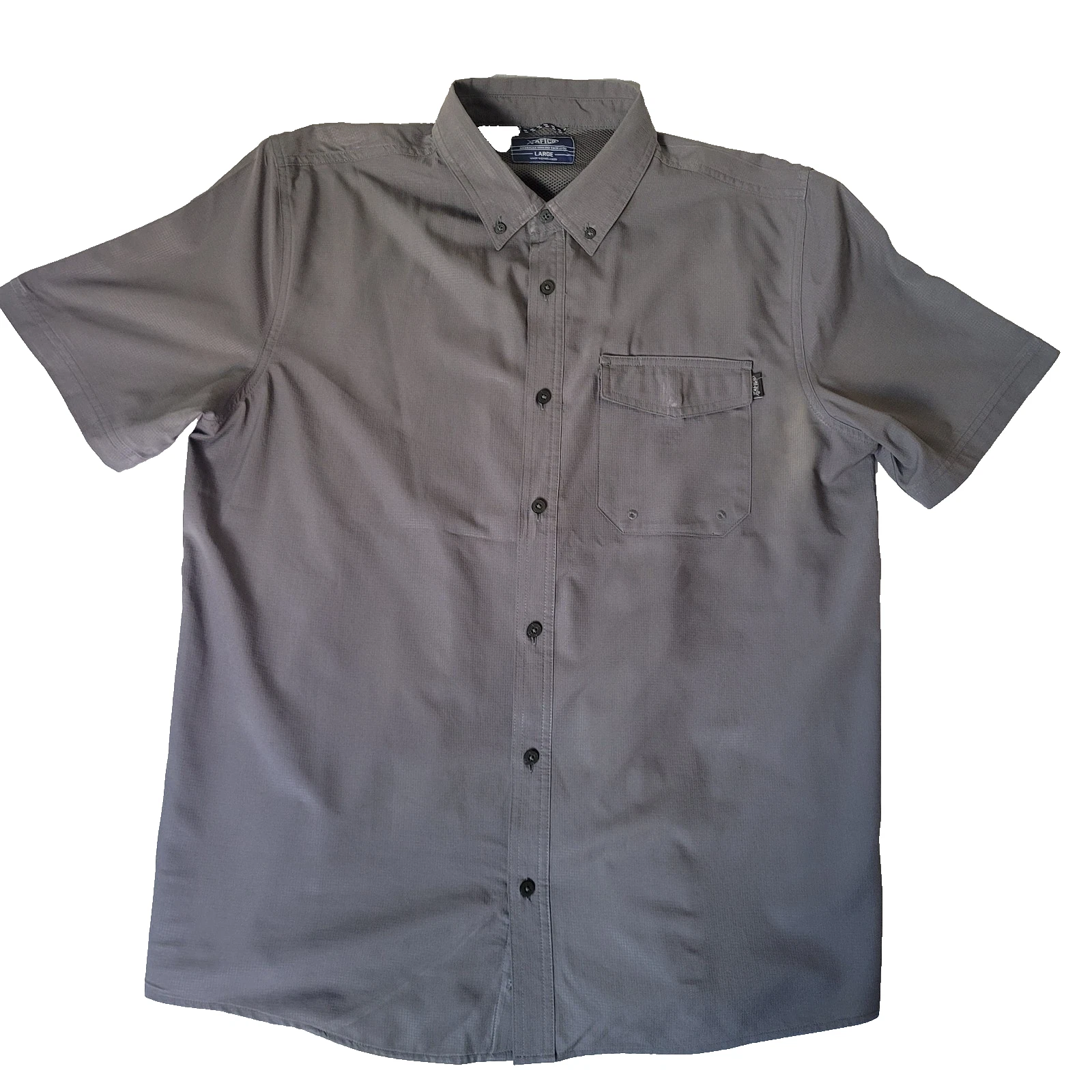 AFTCO Mens L Gray Short Sleeve Fishing Shirt Vented Back Performance Outdoor